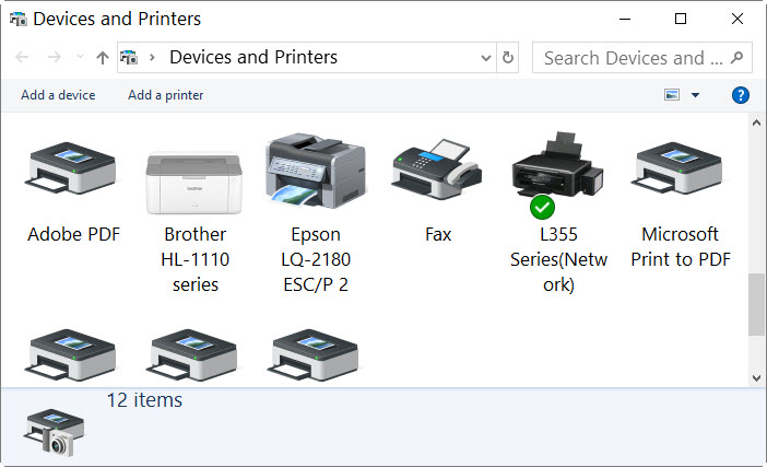 หน้าต่าง Devices & Printers